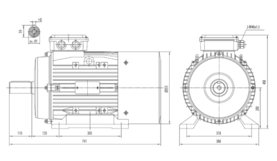 Dimensiuni montaj motor trifazat 30kW 3000rpm IEC200 B3 ax 55mm Dimensiuni motor trifazat 30kW 3000rpm IEC200 ax 55mm B3