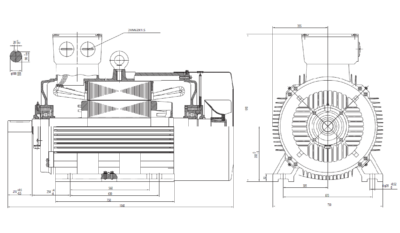 Motor trifazat 315kW 1400rpm ax 100mm IEC 355 - talpă B3 Dimensiuni motor trifazat 315kW 1400rpm 4 poli ax 100mm IEC 355 cu talpă B3