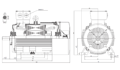 Motor trifazat 355kW 1400rpm ax 100mm IEC 355 - talpă B3 Dimensiuni motor trifazat 355kW 1400rpm 4 poli ax 100mm IEC 355 cu talpă B3