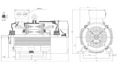 Dimensiuni montaj motor trifazat 355kW 3000rpm IEC355 B3 ax 75mm Dimensiuni motor trifazat 355kW 3000rpm IEC355 ax 75mm B3