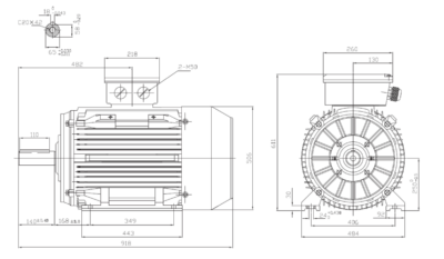 Motor trifazat 37kW 1000rpm ax 65mm IEC250 – talpă B3 Dimensiuni motor trifazat 37kW 1000rpm 6 poli ax 65mm IEC250 cu talpă B3