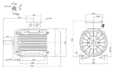 Motor trifazat 37kW 1400rpm ax 55mm IEC 200 - talpă B3 Dimensiuni motor trifazat 37kW 1400rpm 4 poli ax 55mm IEC 200 cu talpă B3