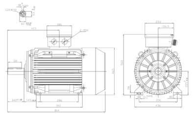 Motor trifazat 37kW 1400rpm ax 60mm IEC 225 - talpă B3 Dimensiuni motor trifazat 37kW 1400rpm 4 poli ax 60mm IEC 225 cu talpă B3