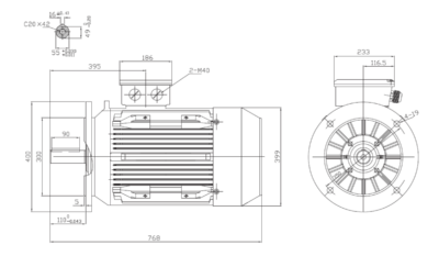 Motor trifazat 37kW 1500rpm ax 55mm IEC200 – flanșă mare B5 Dimensiuni motor trifazat 37kW 1500rpm 4 poli ax 55mm IEC200 cu flanșă mare B5