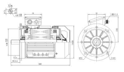 Motor trifazat 3kW 1000rpm ax 28mm IEC112 – flanșă mare B5 Dimensiuni motor trifazat 3kW 1000rpm 6 poli ax 28mm IEC112 cu flanșă mare B5