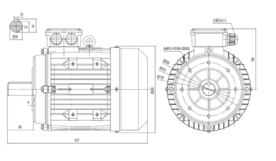 Motor trifazat 3kW 1000rpm ax 38mm IEC132 – flanșă mică B14 Dimensiuni motor trifazat 3kW 1000rpm 6 poli ax 38mm IEC132 cu flanșă mică B14