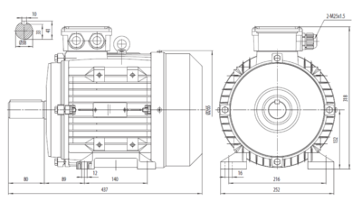 Motor trifazat 3kW 1000rpm ax 38mm IEC132 – talpă B3 Dimensiuni motor trifazat 3kW 1000rpm 6 poli ax 38mm IEC132 cu talpă B3