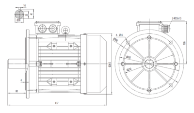 Motor trifazat 3kW 1000rpm ax 38mm IEC132 – flanșă mare B5 Dimensiuni motor trifazat 3kW 1000rpm 6 poli ax 38mm IEC132 cu flanșă mare B5