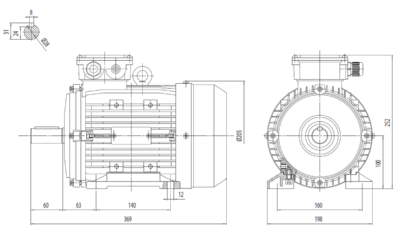Motor trifazat 3kW 1400rpm ax 28mm IEC 100 - talpă B3 Dimensiuni motor trifazat 3kW 1400rpm 4 poli ax 28mm IEC 100 cu talpă B3