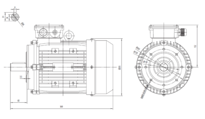Motor trifazat 3kW 1500rpm ax 28mm IEC100 – flanșă mică B14 Dimensiuni motor trifazat 3kW 1500rpm 4 poli ax 28mm IEC100 cu flanșă mică B14