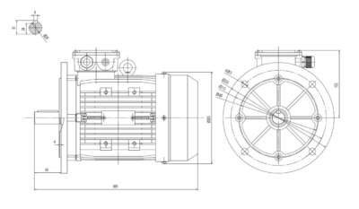 Dimensiuni montaj motor trifazat 3kW 3000rpm IEC100 B5 ax 28mm Dimensiuni motor trifazat 3kW 3000rpm IEC100 ax 28mm B5