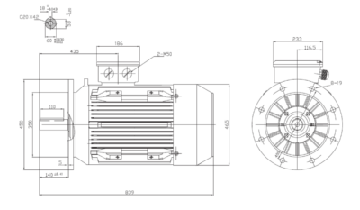 Motor trifazat 45kW 1500rpm ax 60mm IEC225 – flanșă mare B5 Dimensiuni motor trifazat 45kW 1500rpm 4 poli ax 60mm IEC225 cu flanșă mare B5