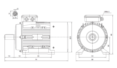 Dimensiuni montaj motor trifazat 45kW 3000rpm IEC200 B3 ax 55mm Dimensiuni motor trifazat 45kW 3000rpm IEC200 ax 55mm B3