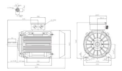 Dimensiuni montaj motor trifazat 45kW 3000rpm IEC225 B3 ax 55mm Dimensiuni motor trifazat 45kW 3000rpm IEC225 ax 55mm B3
