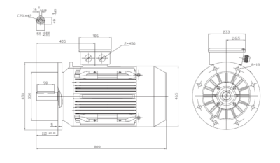 Dimensiuni montaj motor trifazat 45kW 3000rpm IEC225 B5 ax 55mm Dimensiuni motor trifazat 45kW 3000rpm IEC225 ax 55mm B5