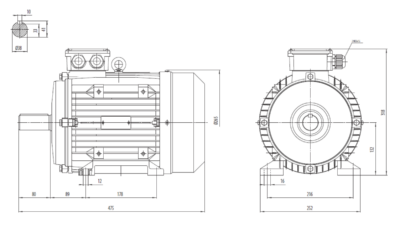 Motor trifazat 4kW 1000rpm ax 38mm IEC132 – talpă B3 Dimensiuni motor trifazat 4kW 1000rpm 6 poli ax 38mm IEC132 cu talpă B3