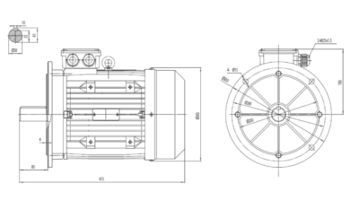 Motor trifazat 4kW 1000rpm ax 38mm IEC132 – flanșă mare B5 Dimensiuni motor trifazat 4kW 1000rpm 6 poli ax 38mm IEC132 cu flanșă mare B5