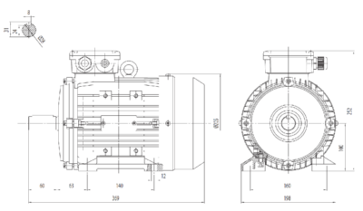 Motor trifazat 4kW 1400rpm ax 28mm IEC 100 - talpă B3 Dimensiuni motor trifazat 4kW 1400rpm 4 poli ax 28mm IEC 100 cu talpă B3