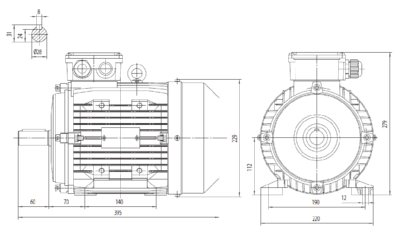 Motor trifazat 4kW 1400rpm ax 28mm IEC 112 - talpă B3 Dimensiuni motor trifazat 4kW 1400rpm 4 poli ax 28mm IEC 112 cu talpă B3