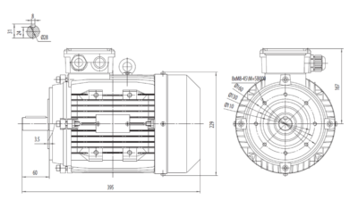 Motor trifazat 4kW 1500rpm ax 28mm IEC112 – flanșă mică B14 Dimensiuni motor trifazat 4kW 1500rpm 4 poli ax 28mm IEC112 cu flanșă mică B14