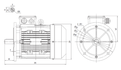 Motor trifazat 4kW 1500rpm ax 28mm IEC112 – flanșă mare B5 Dimensiuni motor trifazat 4kW 1500rpm 4 poli ax 28mm IEC112 cu flanșă mare B5
