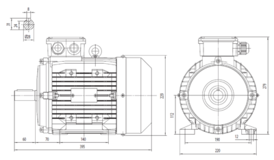 Dimensiuni montaj motor trifazat 4kW 3000rpm 112 B3 ax 28mm Dimensiuni motor trifazat 4kW 3000rpm 112 ax 28mm B3