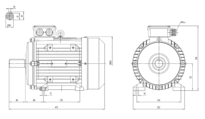 Motor trifazat 5.5kW 1000rpm ax 38mm IEC132 – talpă B3 Dimensiuni motor trifazat 5.5kW 1000rpm 6 poli ax 38mm IEC132 cu talpă B3