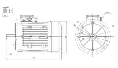 Motor trifazat 5.5kW 1000rpm ax 38mm IEC132 – flanșă mare B5 Dimensiuni motor trifazat 5.5kW 1000rpm 6 poli ax 38mm IEC132 cu flanșă mare B5