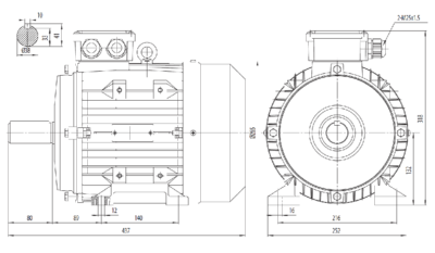 Motor trifazat 5.5kW 1400rpm ax 38mm IEC 132 - talpă B3 Dimensiuni motor trifazat 5.5kW 1400rpm 4 poli ax 38mm IEC 132 cu talpă B3