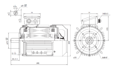 Motor trifazat 5.5kW 1500rpm ax 28mm IEC112 – flanșă mică B14 Dimensiuni motor trifazat 5.5kW 1500rpm 4 poli ax 28mm IEC112 cu flanșă mică B14