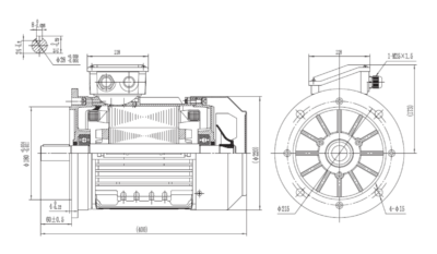 Motor trifazat 5.5kW 1500rpm ax 28mm IEC112 – flanșă mare B5 Dimensiuni motor trifazat 5.5kW 1500rpm 4 poli ax 28mm IEC112 cu flanșă mare B5