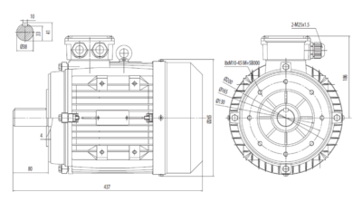 Motor trifazat 5.5kW 1500rpm ax 38mm IEC132 – flanșă mică B14 Dimensiuni motor trifazat 5.5kW 1500rpm 4 poli ax 38mm IEC132 cu flanșă mică B14