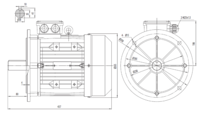Motor trifazat 5.5kW 1500rpm ax 38mm IEC132 – flanșă mare B5 Dimensiuni motor trifazat 5.5kW 1500rpm 4 poli ax 38mm IEC132 cu flanșă mare B5