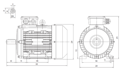 Dimensiuni montaj motor trifazat 5.5kW 3000rpm 112 B3 ax 28mm Dimensiuni motor trifazat 5.5kW 3000rpm 112 ax 28mm B3