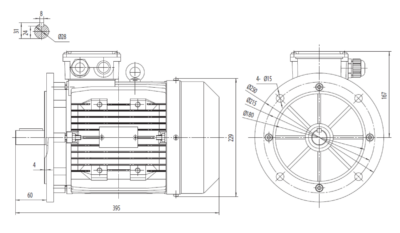 Dimensiuni montaj motor trifazat 5.5kW 3000rpm IEC112 B5 ax 28mm Dimensiuni motor trifazat 5.5kW 3000rpm IEC112 ax 28mm B5