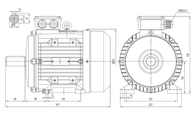 Dimensiuni montaj motor trifazat 5.5kW 3000rpm 132 B3 ax 38mm Dimensiuni motor trifazat 5.5kW 3000rpm 132 ax 38mm B3