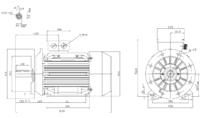 Motor trifazat 55kW 1400rpm ax 60mm IEC 225 - talpă + flanșă mare B35 Dimensiuni motor trifazat 55kW 1400rpm 4 poli ax 60mm IEC 225 talpă + flanșă mare B35