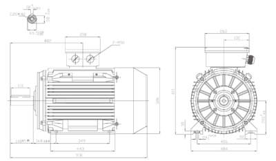 Motor trifazat 55kW 1400rpm ax 65mm IEC 250 - talpă B3 Dimensiuni motor trifazat 55kW 1400rpm 4 poli ax 65mm IEC 250 cu talpă B3