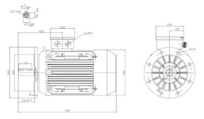Motor trifazat 55kW 1500rpm ax 65mm IEC250 – flanșă mare B5 Dimensiuni motor trifazat 55kW 1500rpm 4 poli ax 65mm IEC250 cu flanșă mare B5