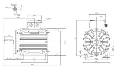 Dimensiuni montaj motor trifazat 55kW 3000rpm IEC250 B3 ax 60mm Dimensiuni motor trifazat 55kW 3000rpm IEC250 ax 60mm B3