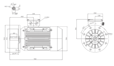 Dimensiuni montaj motor trifazat 55kW 3000rpm IEC250 B5 ax 60mm Dimensiuni motor trifazat 55kW 3000rpm IEC250 ax 60mm B5