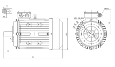 Motor trifazat 7.5kW 1000rpm ax 38mm IEC132 – flanșă mică B14 Dimensiuni motor trifazat 7.5kW 1000rpm 6 poli ax 38mm IEC132 cu flanșă mică B14