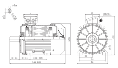 Motor trifazat 7.5kW 1000rpm ax 38mm IEC132 – talpă B3 Dimensiuni motor trifazat 7.5kW 1000rpm 6 poli ax 38mm IEC132 cu talpă B3
