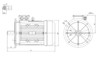 Motor trifazat 7.5kW 1000rpm ax 38mm IEC132 – flanșă mare B5 Dimensiuni motor trifazat 7.5kW 1000rpm 6 poli ax 38mm IEC132 cu flanșă mare B5
