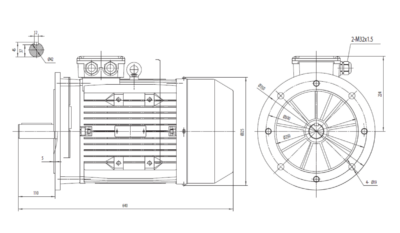 Motor trifazat 7.5kW 1000rpm ax 42mm IEC160 – flanșă mare B5 Dimensiuni motor trifazat 7.5kW 1000rpm 6 poli ax 42mm IEC160 cu flanșă mare B5