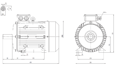 Motor trifazat 7.5kW 1400rpm ax 38mm IEC 132 - talpă B3 Dimensiuni motor trifazat 7.5kW 1400rpm 4 poli ax 38mm IEC 132 cu talpă B3