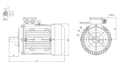 Motor trifazat 7.5kW 1500rpm ax 38mm IEC132 – flanșă mică B14 Dimensiuni motor trifazat 7.5kW 1500rpm 4 poli ax 38mm IEC132 cu flanșă mică B14
