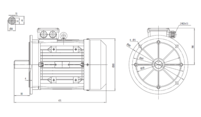 Motor trifazat 7.5kW 1500rpm ax 38mm IEC132 – flanșă mare B5 Dimensiuni motor trifazat 7.5kW 1500rpm 4 poli ax 38mm IEC132 cu flanșă mare B5