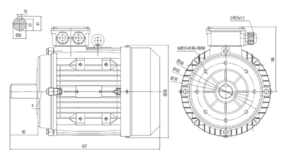 Dimensiuni montaj motor trifazat 7.5kW 3000rpm IEC132 B14 ax 38mm Dimensiuni motor trifazat 7.5kW 3000rpm IEC132 ax 38mm B14