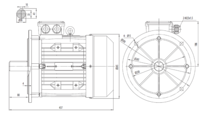Dimensiuni montaj motor trifazat 7.5kW 3000rpm IEC132 B5 ax 38mm Dimensiuni motor trifazat 7.5kW 3000rpm IEC132 ax 38mm B5